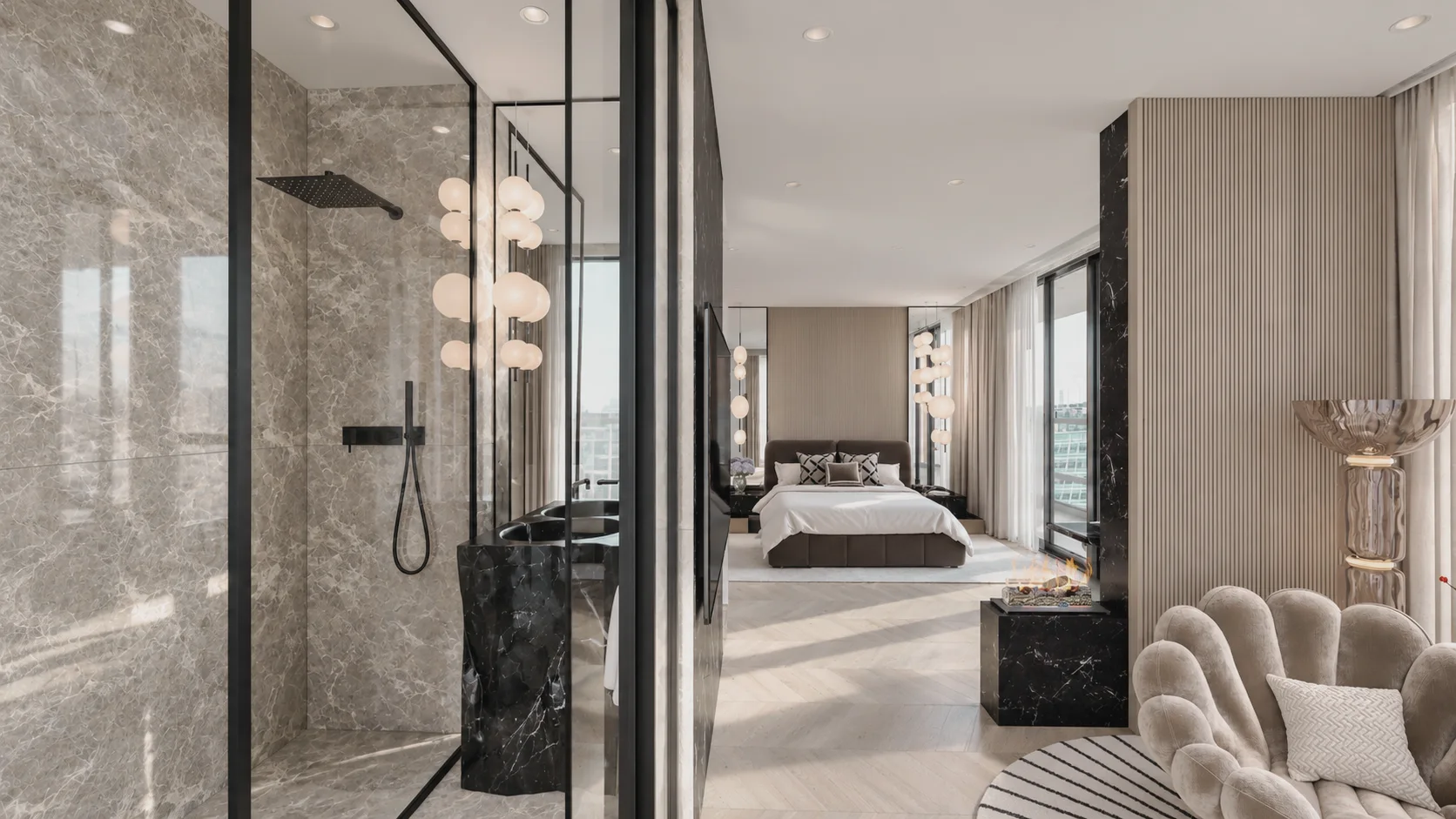 Visualisierung Master-Suite mit Bad – Interior Design Good Design Wien