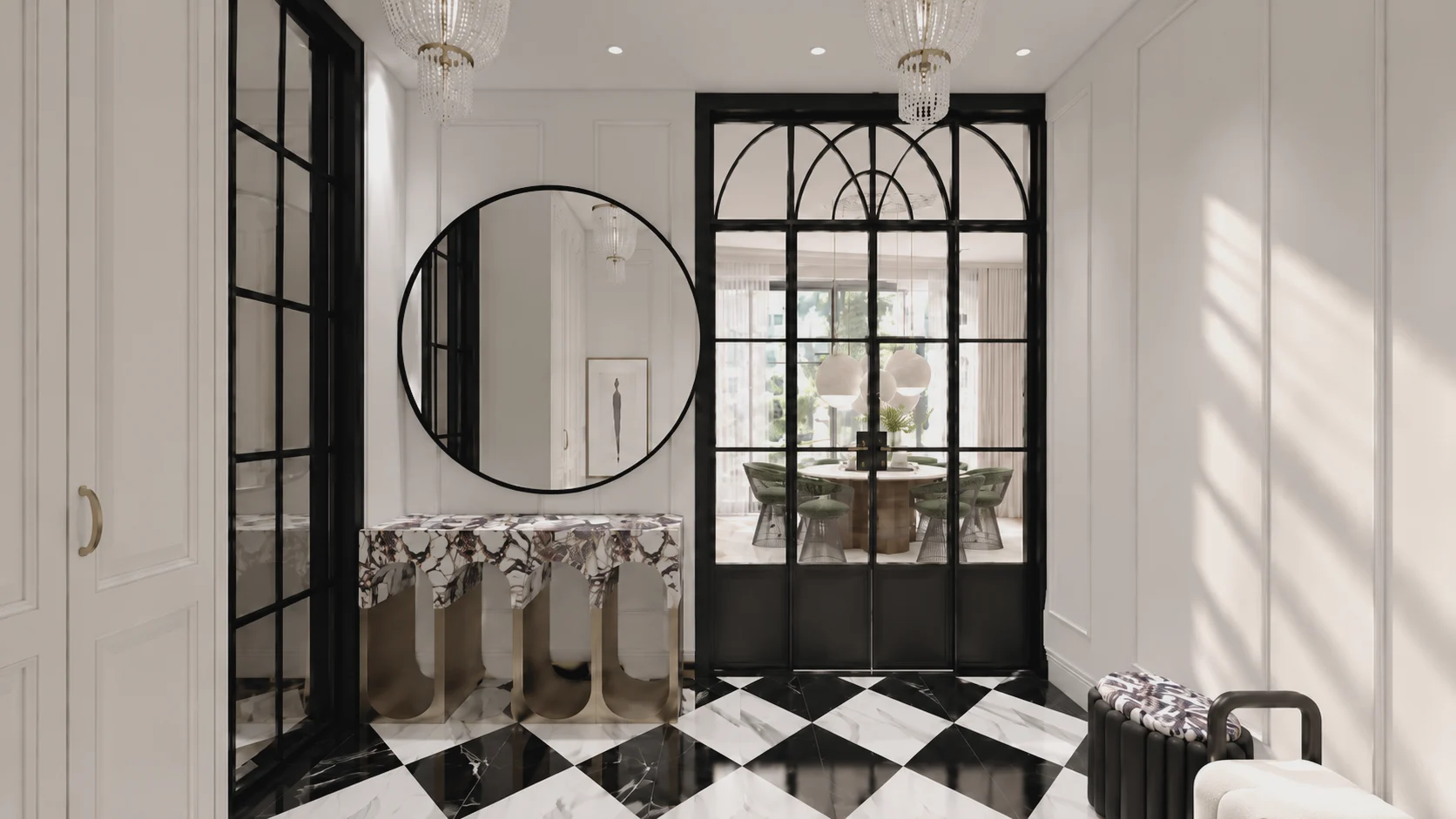 Visualisierung Entrée mit Schachbrettboden – Interior Design Good Design
