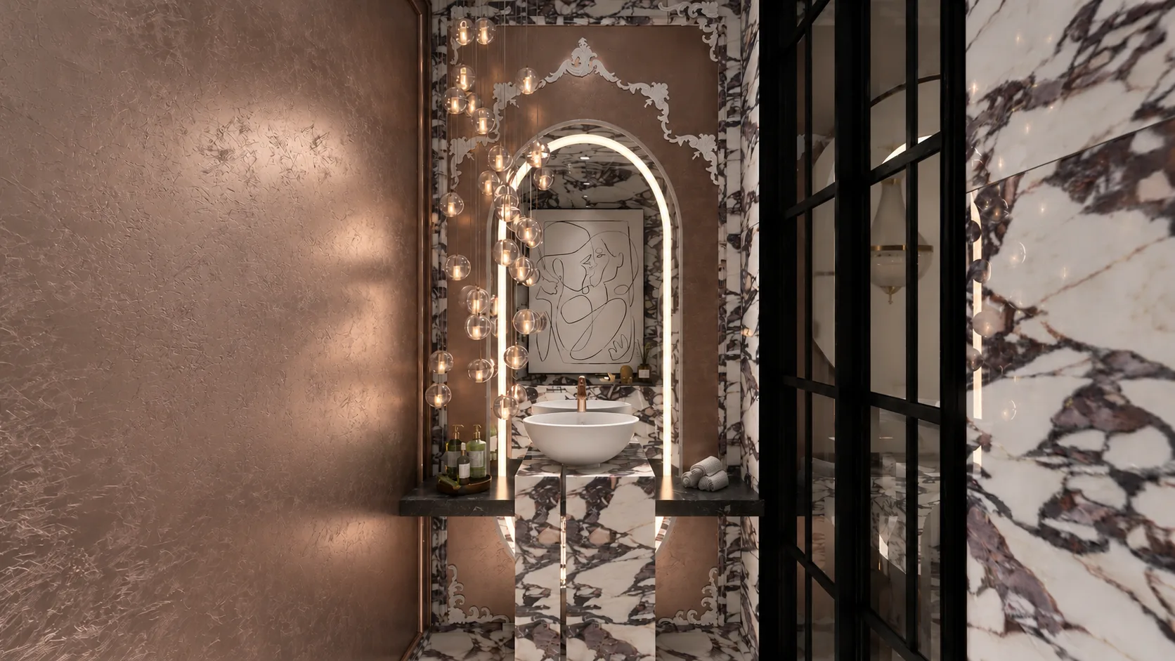 Visualisierung Gäste-WC mit Marmor – Good Design